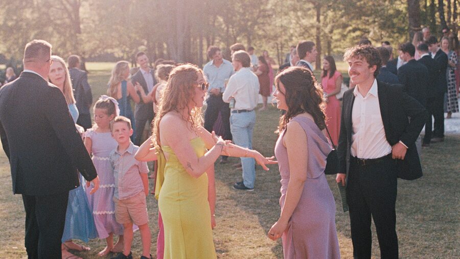 A wedding celebration at golden hour