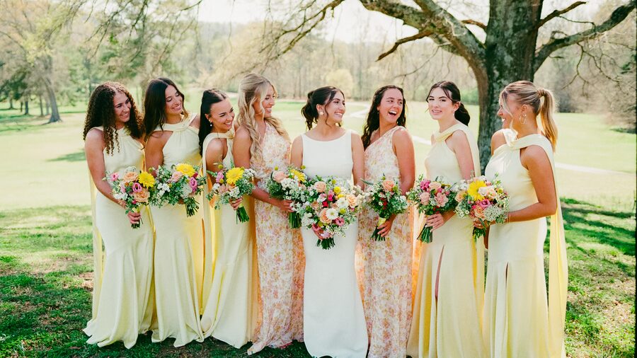Bridesmaids with bouquets before the ceremony