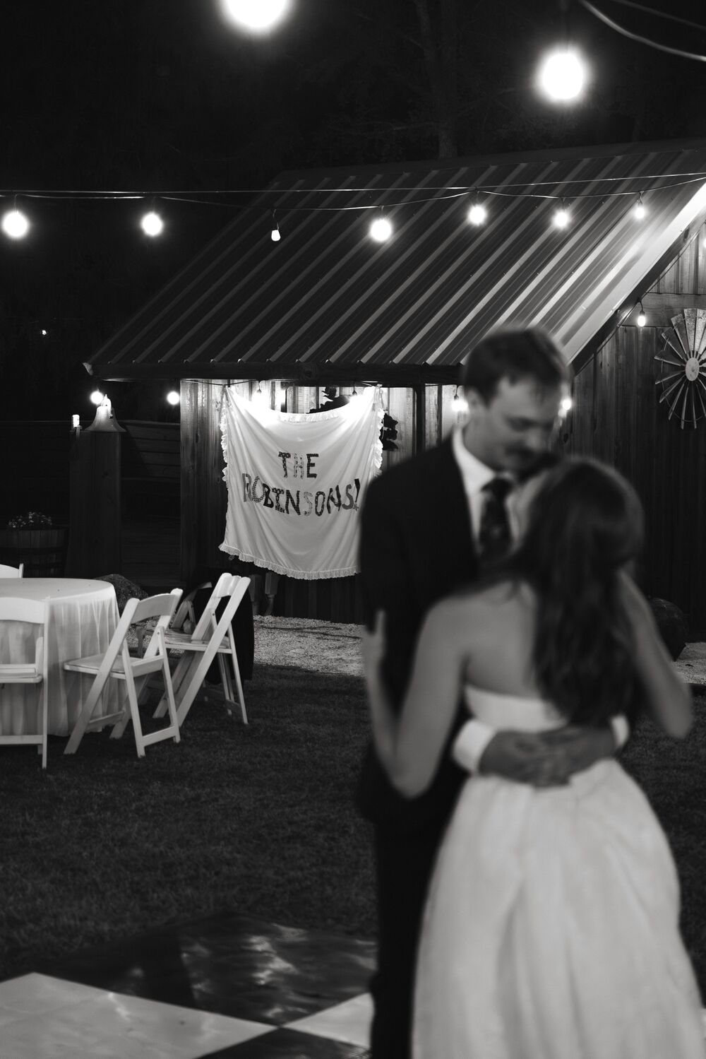 Dancing into the night, in black and white