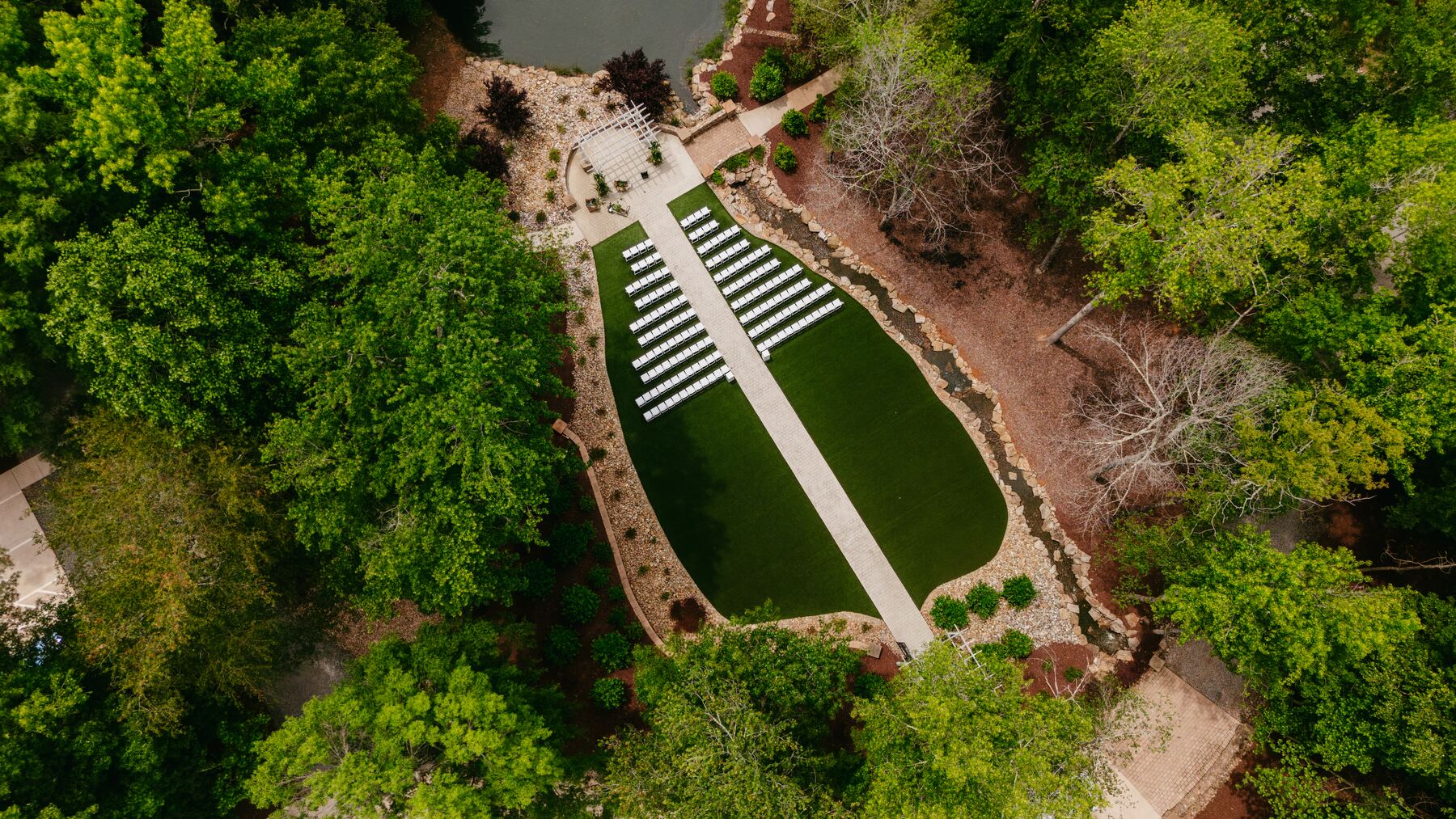 An aerial view of the wedding venue from above